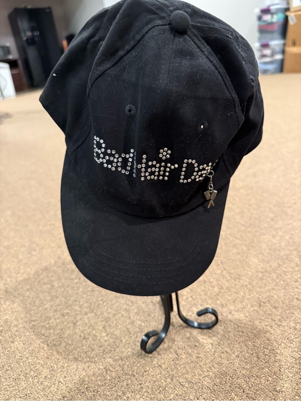 Black Rhinestone “Bad Hair Day” Baseball Cap